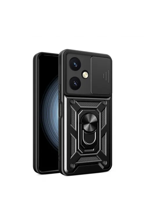 Vivo Y27 Kılıf Pars Lens Yüzüklü Silikon - Siyah