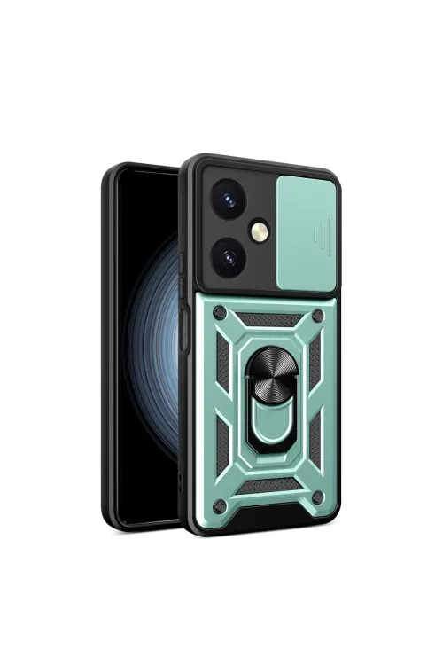Vivo Y27 Kılıf Pars Lens Yüzüklü Silikon - Yeşil