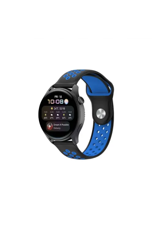 Watch 22mm Spor Delikli Kordon (saat Değildir) - Siyah-mavi