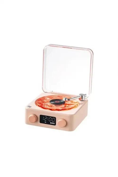 Waves Nostalji Plak Görünümlü Bluetooth Hoparlör 3d Ses Dalgası Retro Müzik Plak Pembe