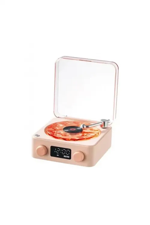 Waves Nostalji Plak Görünümlü Bluetooth Hoparlör 3d Ses Dalgası Retro Müzik Plak Pembe