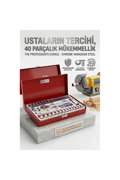 W.GERMANY 40 Parça Lokma Seti 1/4-3/8 | Cr-V, Metal Çantalı Cırcır 723066
