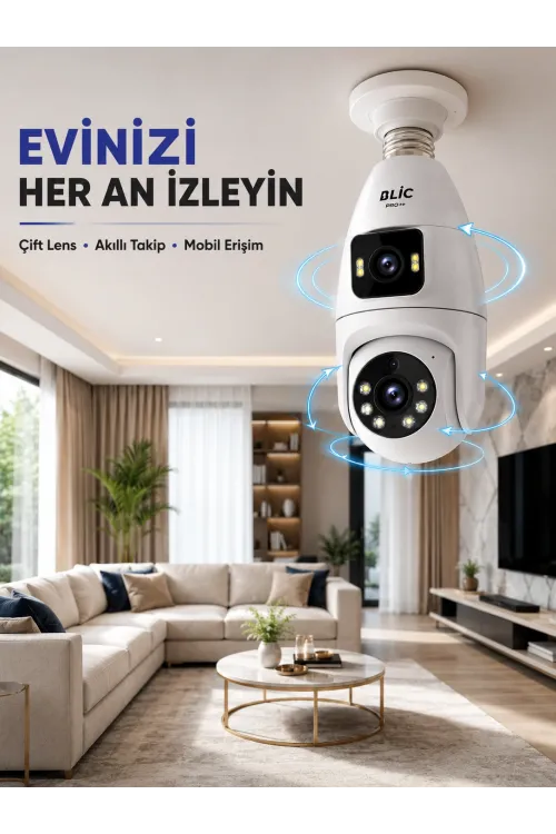 Çift Lens Wi-fi Ampul Kamera Ve Mobil Kontrol Yüksek Çözünürlüklü
