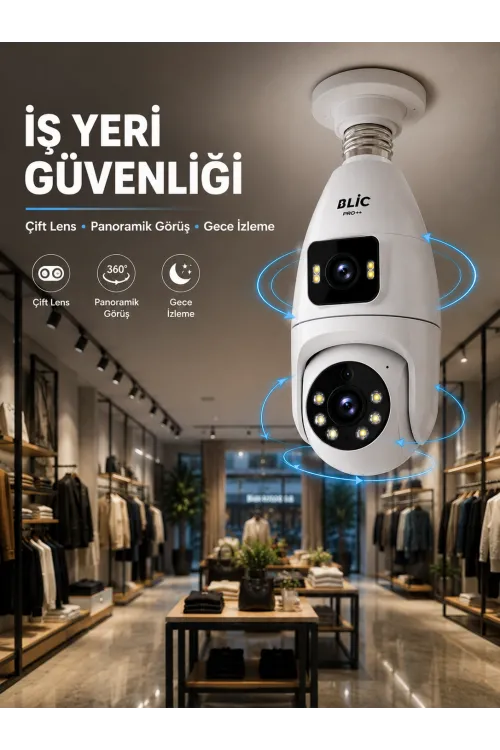 Wi-fi Çift Lens Ampul Kamera  Akıllı Ev Güvenliği