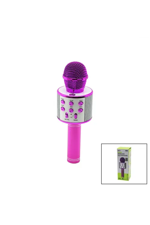 Wireless Mikrofon Karaoke - Hoparlör Usb Şarjlı Usb - Tf - Aux Renkli Krom Kaplama Pil:800mah - Dc 5v Bls-25