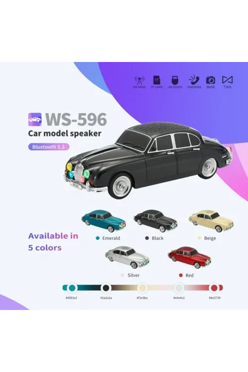 Ws-596 Araba Görünümlü Kablosuz Bluetooth Hoparlör Siyah