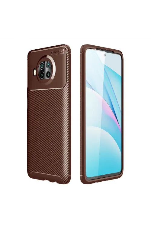 Xiaomi Mi 10t Lite Kılıf Auto Focus Karbon Kapak - Kahverengi