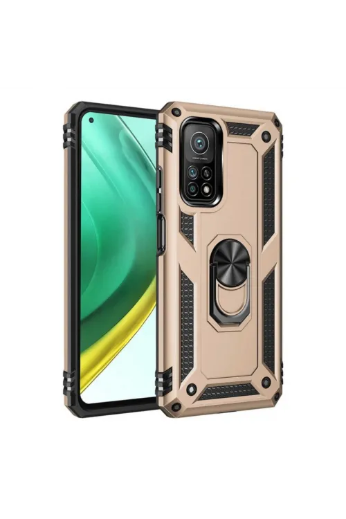 Xiaomi Mi 10t Pro Kılıf Sofya Yüzüklü Silikon Kapak - Gold