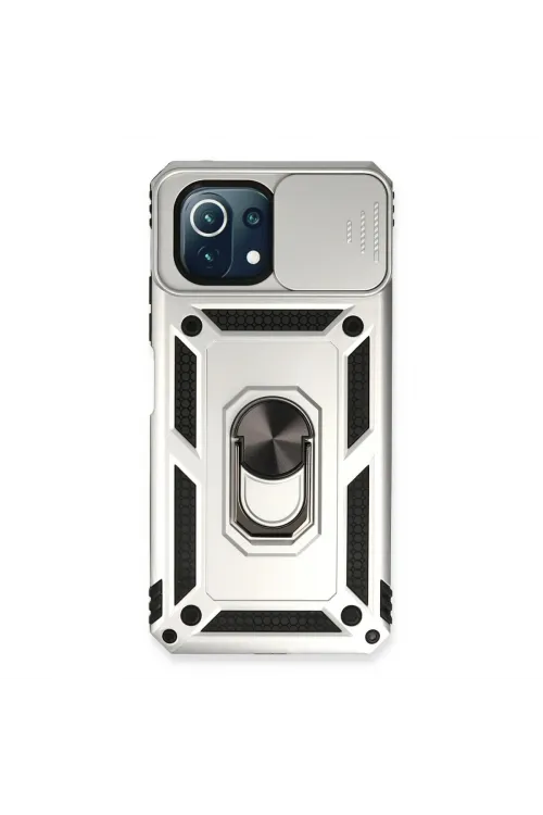 Xiaomi Mi 11 Lite Kılıf Pars Lens Yüzüklü Silikon - Gümüş