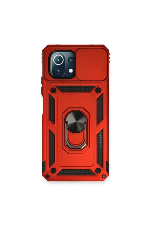 Xiaomi Mi 11 Lite Kılıf Pars Lens Yüzüklü Silikon - Kırmızı