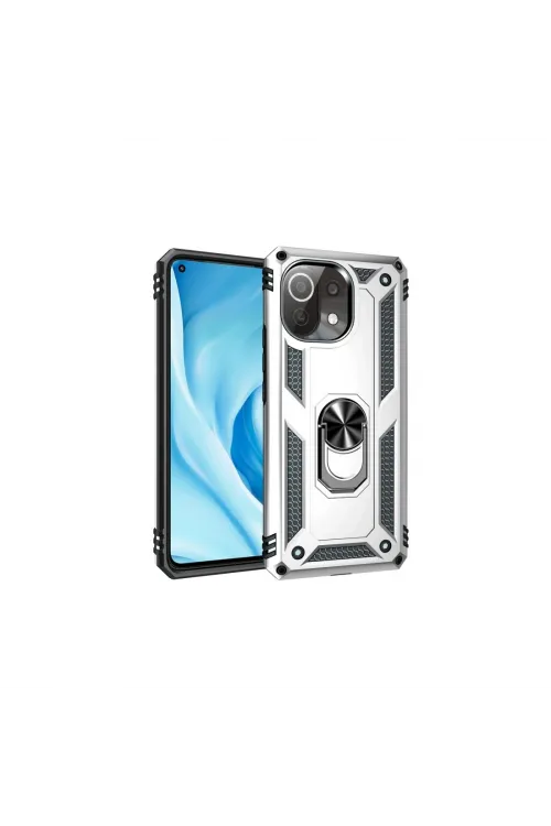 Xiaomi Mi 11 Lite Kılıf Sofya Yüzüklü Silikon Kapak - Gümüş