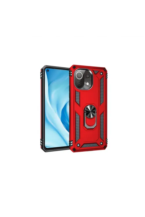 Xiaomi Mi 11 Lite Kılıf Sofya Yüzüklü Silikon Kapak - Kırmızı