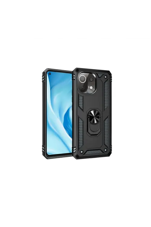 Xiaomi Mi 11 Lite Kılıf Sofya Yüzüklü Silikon Kapak - Siyah