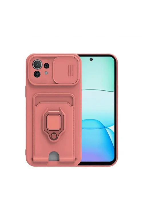 Xiaomi Mi 11 Lite Kılıf Zuma Kartvizitli Yüzüklü Silikon - Pembe