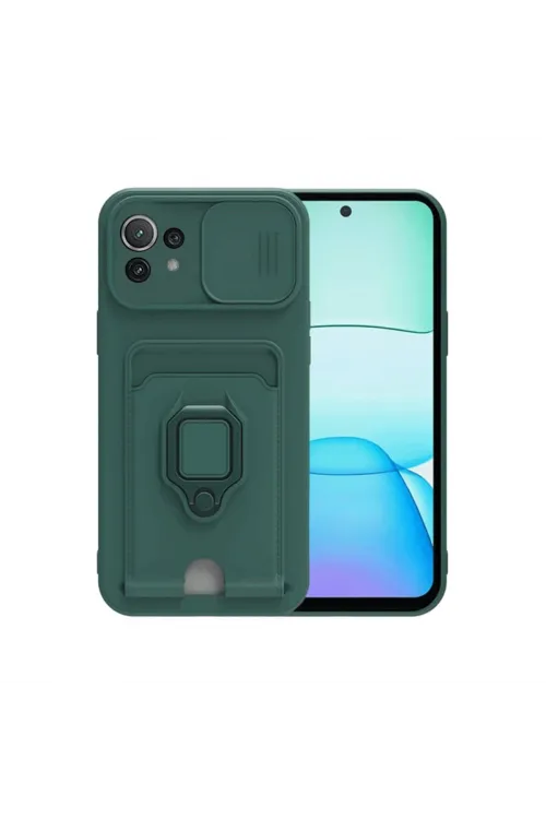 Xiaomi Mi 11 Lite Kılıf Zuma Kartvizitli Yüzüklü Silikon - Yeşil