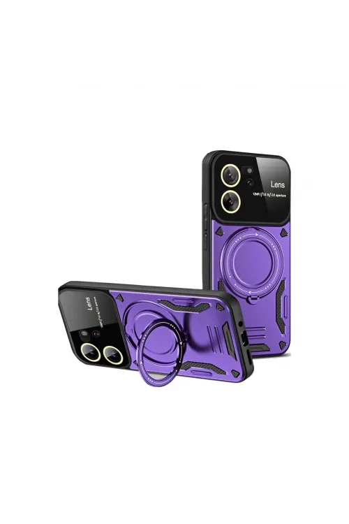 Xiaomi Mi 13t Pro Kılıf Joy Lens Standlı Kapak - Mor