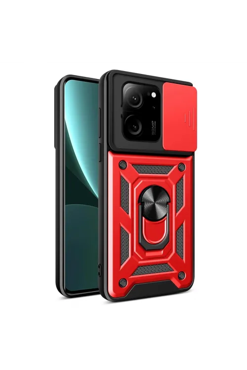 Xiaomi Mi 13t Pro Kılıf Pars Lens Yüzüklü Silikon - Kırmızı