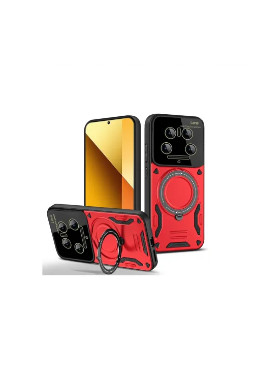Xiaomi Mi 14 Ultra Kılıf Joy Lens Standlı Kapak - Kırmızı