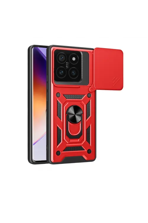 Xiaomi Mi 14t Pro Kılıf Pars Lens Yüzüklü Silikon - Kırmızı