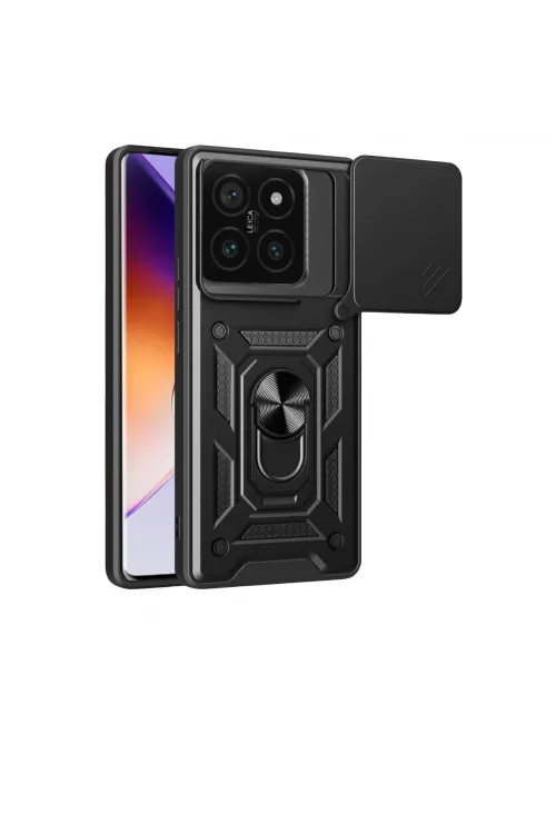 Xiaomi Mi 14t Pro Kılıf Pars Lens Yüzüklü Silikon - Siyah