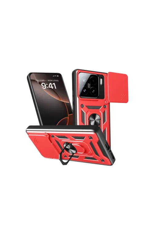 Xiaomi Mi 15 Kılıf Pars Lens Yüzüklü Silikon - Kırmızı