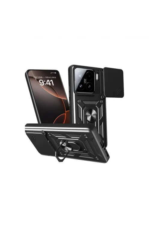 Xiaomi Mi 15 Kılıf Pars Lens Yüzüklü Silikon - Siyah