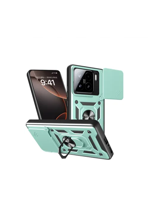 Xiaomi Mi 15 Kılıf Pars Lens Yüzüklü Silikon - Yeşil