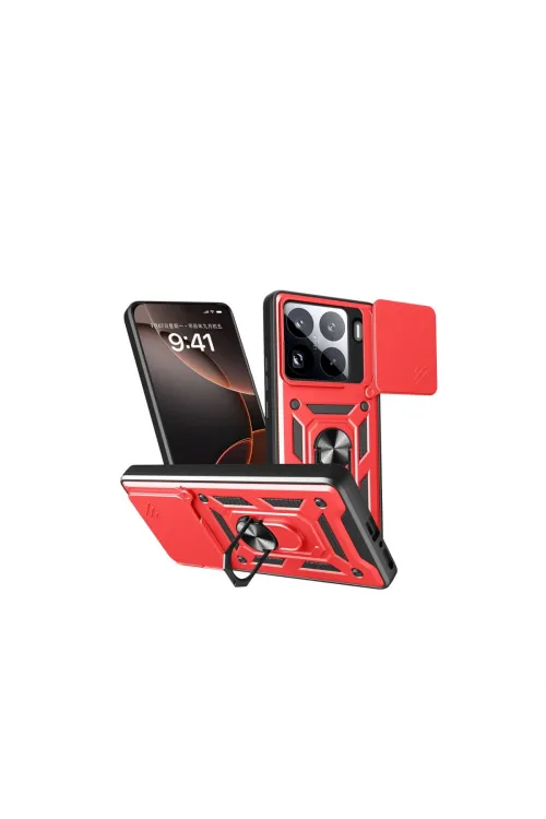 Xiaomi Mi 15 Pro Kılıf Pars Lens Yüzüklü Silikon - Kırmızı