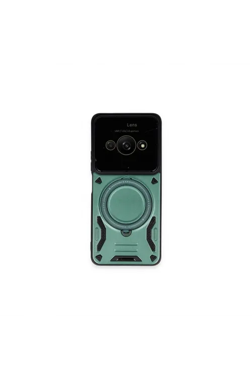 Xiaomi Poco C61 Kılıf Joy Lens Standlı Kapak - Koyu Yeşil