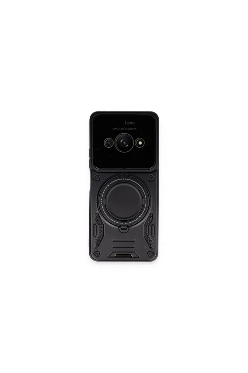 Xiaomi Poco C61 Kılıf Joy Lens Standlı Kapak - Siyah
