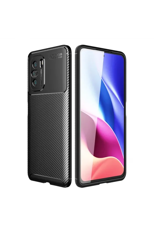 Xiaomi Poco F3 Kılıf Auto Focus Karbon Kapak - Siyah