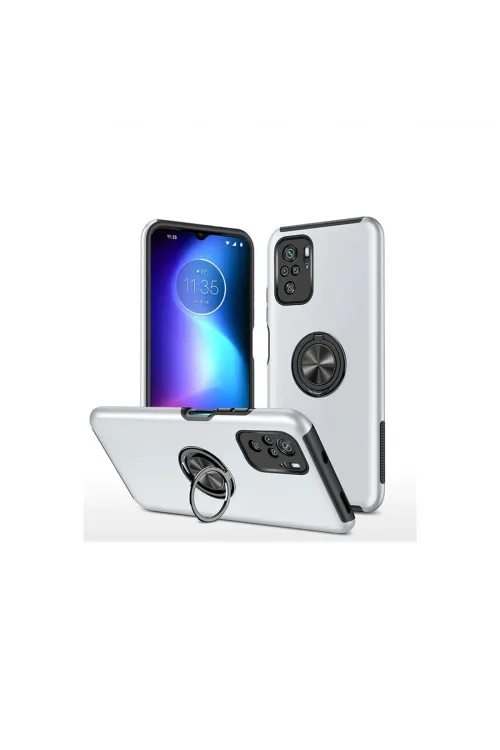 Xiaomi Poco F3 Kılıf Elit Yüzüklü Kapak - Gümüş