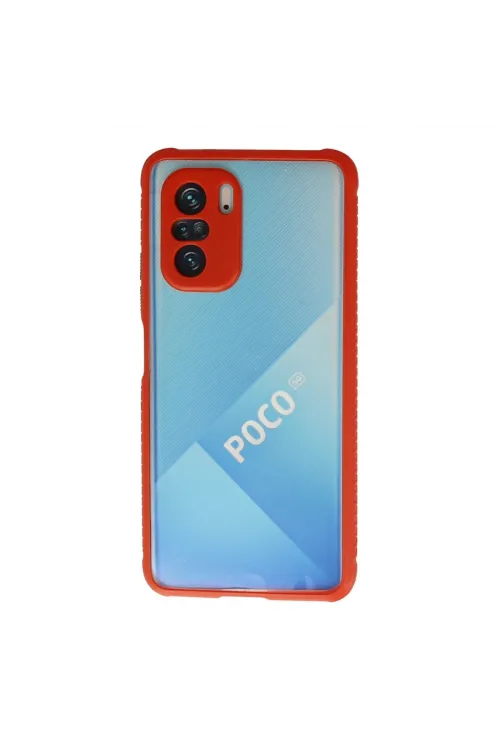 Xiaomi Poco F3 Kılıf Miami Şeffaf Silikon - Kırmızı