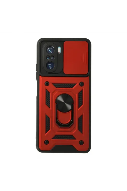 Xiaomi Poco F3 Kılıf Pars Lens Yüzüklü Silikon - Kırmızı