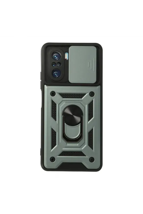 Xiaomi Poco F3 Kılıf Pars Lens Yüzüklü Silikon - Yeşil