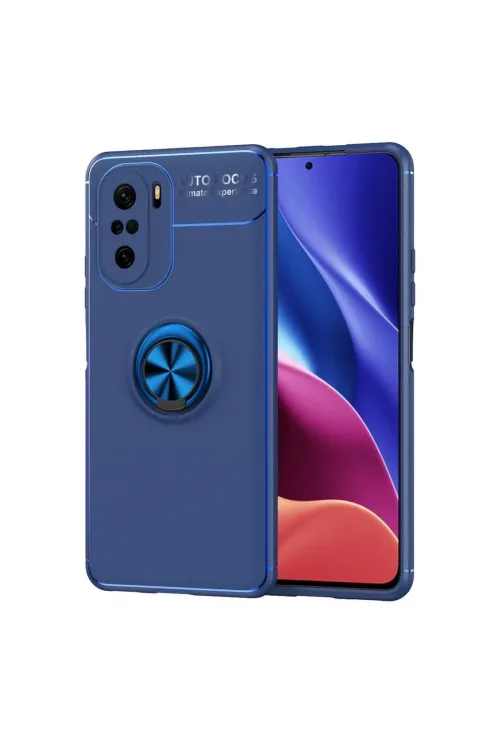 Xiaomi Poco F3 Kılıf Range Yüzüklü Silikon - Mavi