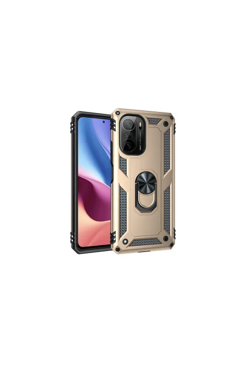 Xiaomi Poco F3 Kılıf Sofya Yüzüklü Silikon Kapak - Gold