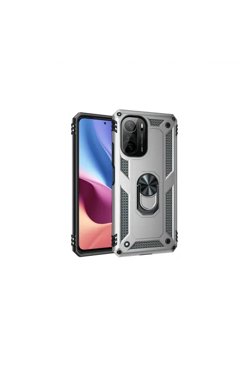 Xiaomi Poco F3 Kılıf Sofya Yüzüklü Silikon Kapak - Gümüş