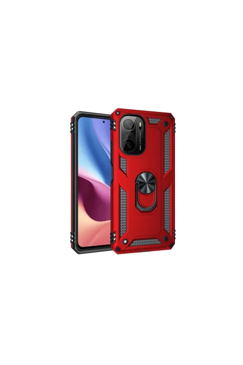 Xiaomi Poco F3 Kılıf Sofya Yüzüklü Silikon Kapak - Kırmızı