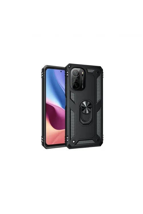 Xiaomi Poco F3 Kılıf Sofya Yüzüklü Silikon Kapak - Siyah