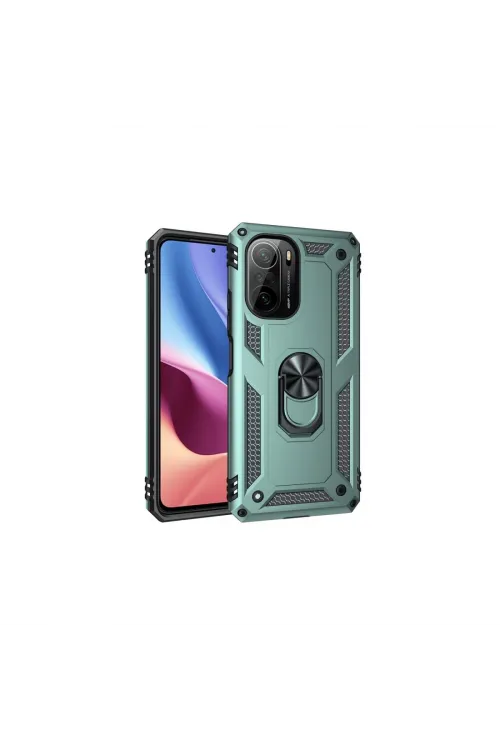 Xiaomi Poco F3 Kılıf Sofya Yüzüklü Silikon Kapak - Yeşil