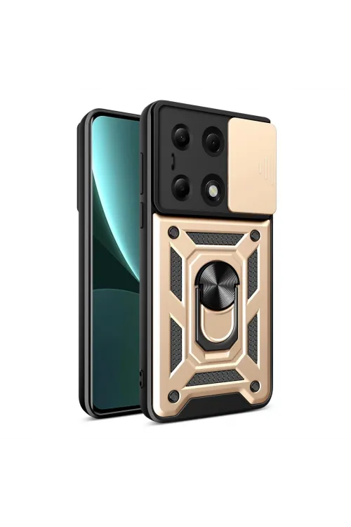 Xiaomi Poco M6 Pro 4g Kılıf Pars Lens Yüzüklü Silikon - Gold