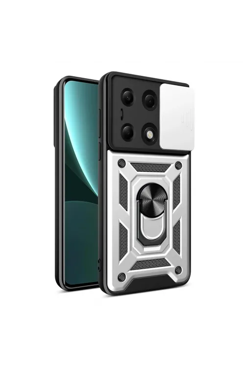 Xiaomi Poco M6 Pro 4g Kılıf Pars Lens Yüzüklü Silikon - Gümüş