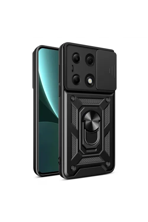 Xiaomi Poco M6 Pro 4g Kılıf Pars Lens Yüzüklü Silikon - Siyah