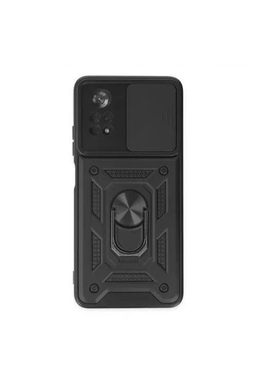 Xiaomi Poco X4 Pro 5g Kılıf Pars Lens Yüzüklü Silikon - Siyah
