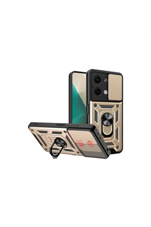Xiaomi Poco X6 Kılıf Pars Lens Yüzüklü Silikon - Gold