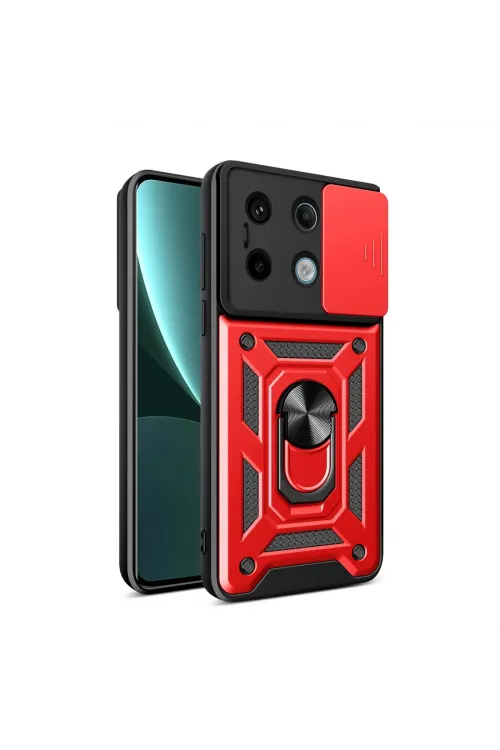 Xiaomi Poco X6 Pro Kılıf Pars Lens Yüzüklü Silikon - Kırmızı