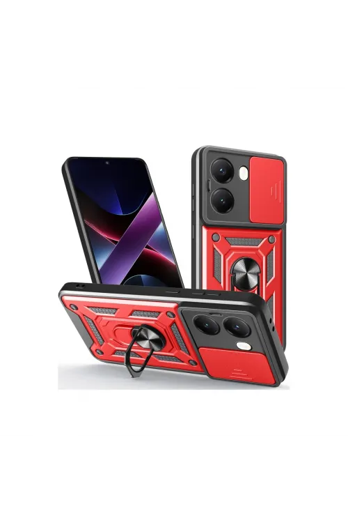 Xiaomi Poco X7 Pro Kılıf Pars Lens Yüzüklü Silikon - Kırmızı