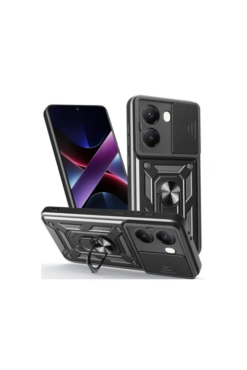 Xiaomi Poco X7 Pro Kılıf Pars Lens Yüzüklü Silikon - Siyah