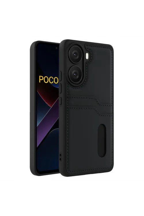 Xiaomi Poco X7 Pro Kılıf Sara Kartvizitli Deri Kılıf - Siyah